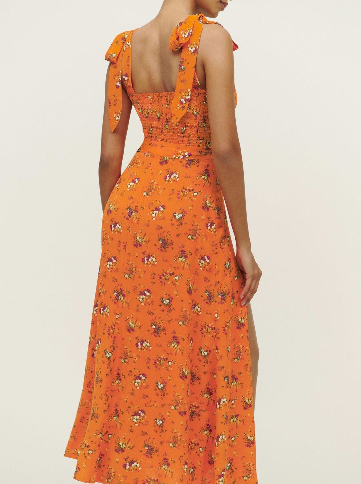 Orange Square Neck Sleeveless With Belt Elegant Dress