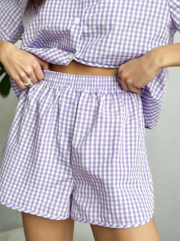Two Piece Purple Soft Short Sleeved Shorts Pajamas Set