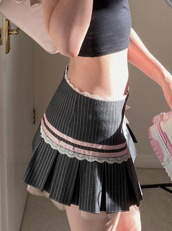 Casual Laced Pleated Skirt