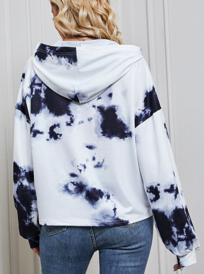 Blue and White Tie Dye Hooded Jacket