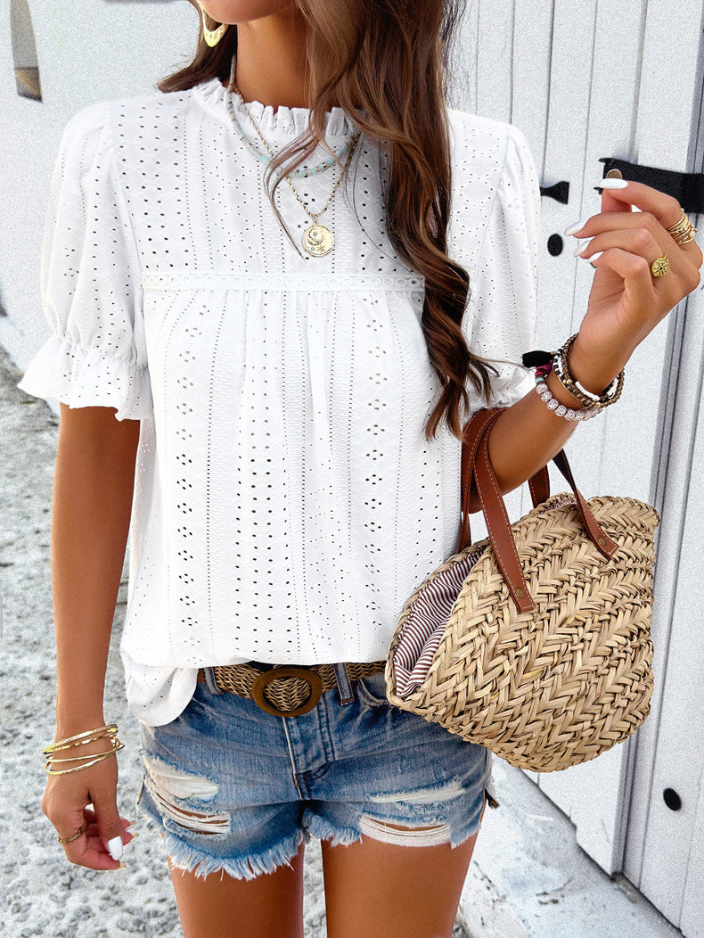 Casual Short Sleeved Hollow Blouse