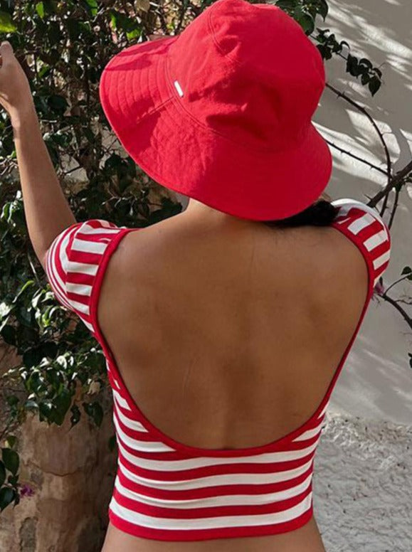 Red Stipes Backless Shirt