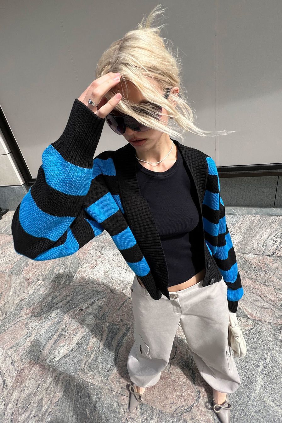 Deep V-Neck Striped Knitted Sweater