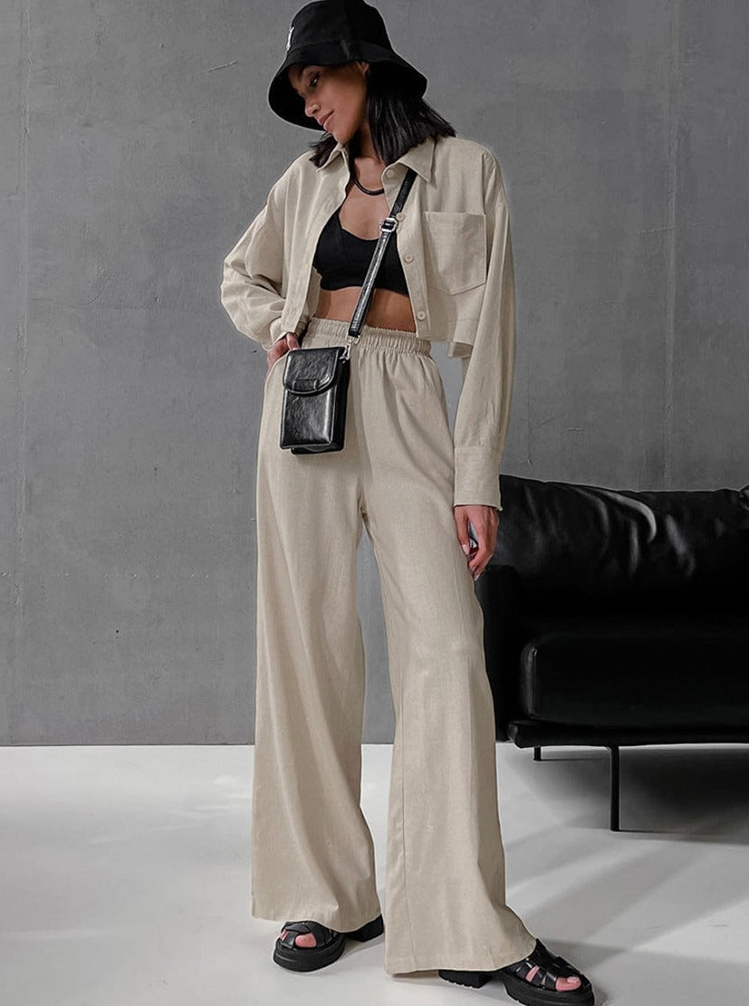 Moderigtigt rynket design langærmet bukser afslappet jakkesæt 