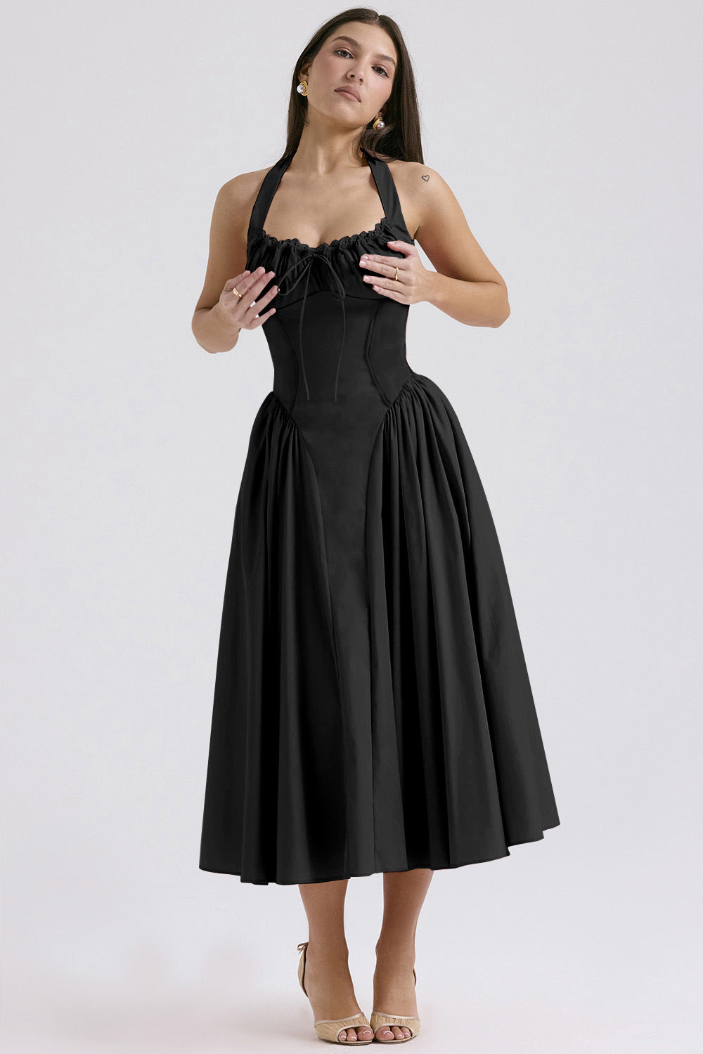 Halter Neck Laced Flared Maxi Dress