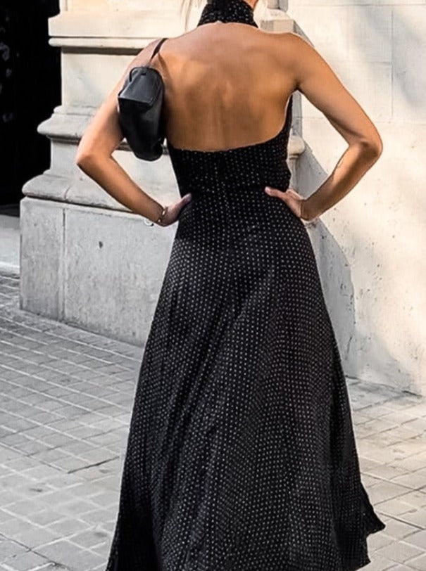 A-Line Halter Neck Sexy Slit Black Long Dress