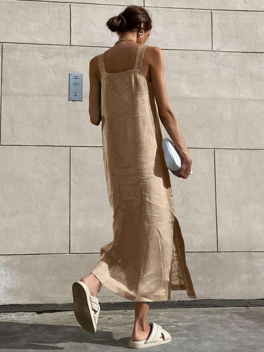 Loose Linen Slitted Dress