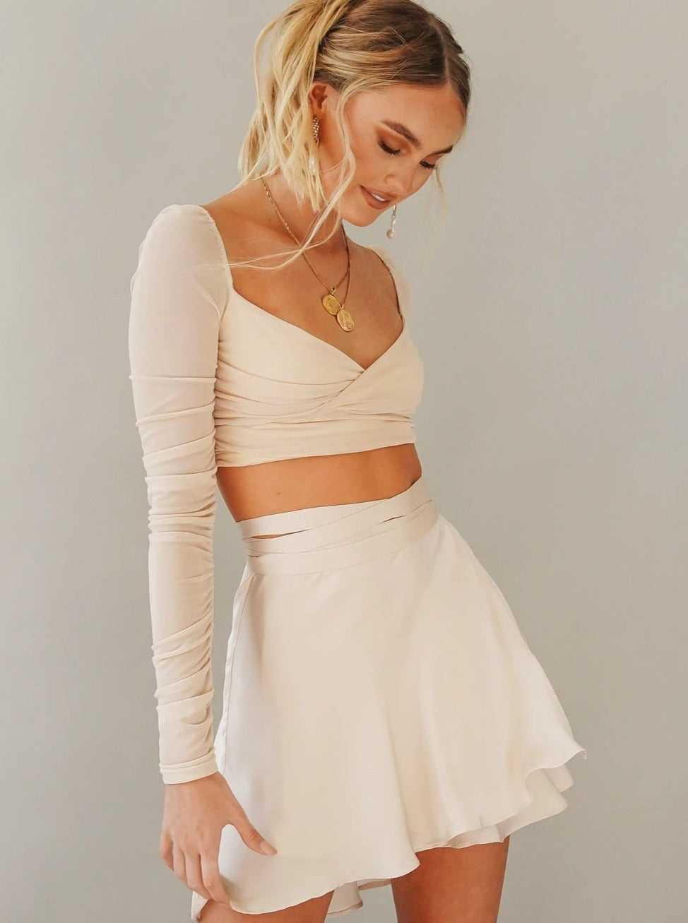 White One Piece Lace-Up High Waist Wrap Skirt
