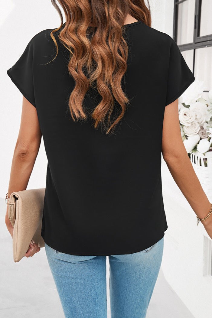 Elegant V-Neck Lace Short Sleeve Shirt