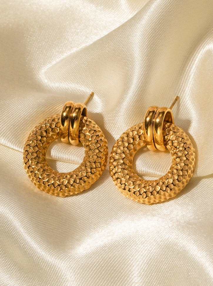 118K Gold Stainless Steel O-Shaped Hammered Earrings