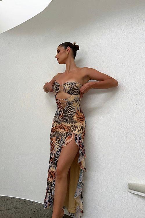 Sexy Cut Out Front Animal Print Dress