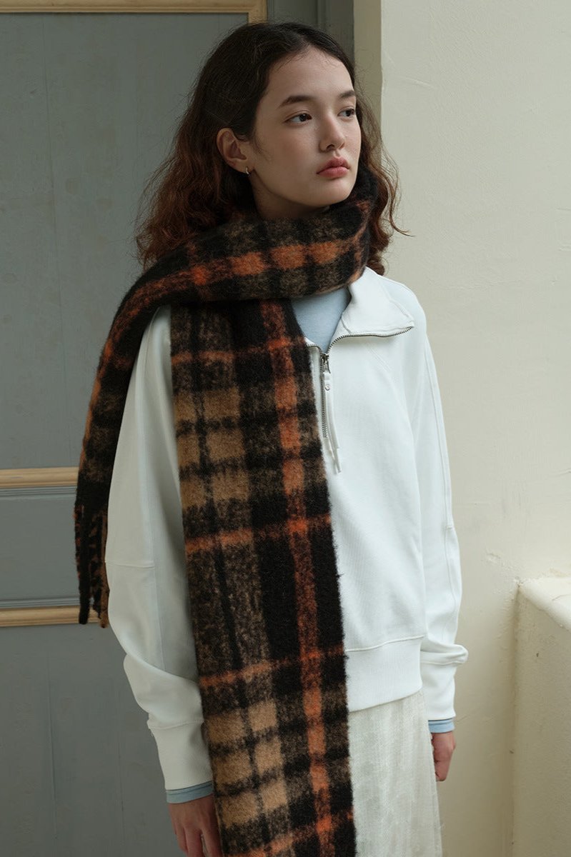 Long Winter Multi Colored Plaid Tassel Neck Scarf