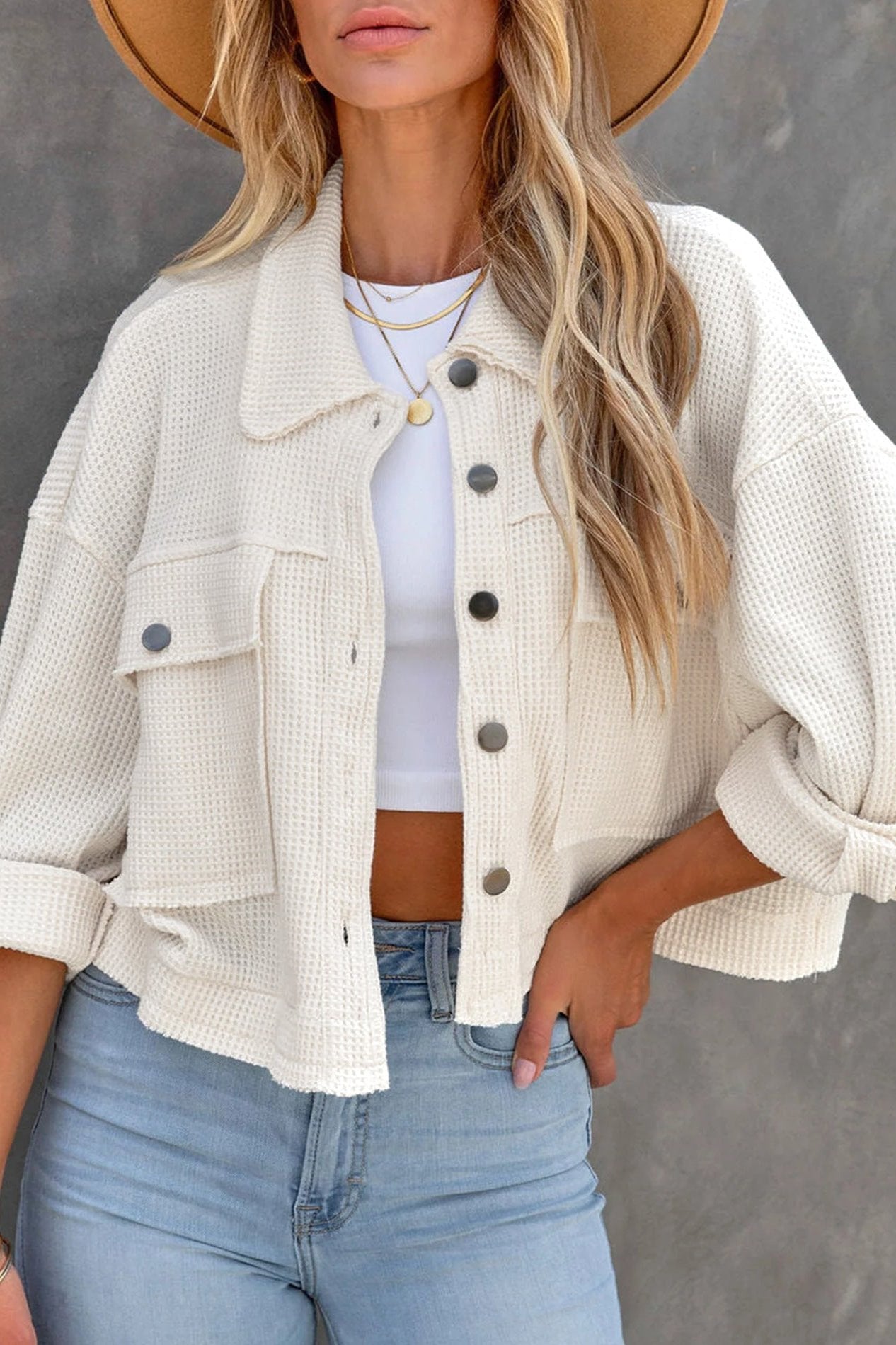 Long Sleeve Solid Color Collared Jacket