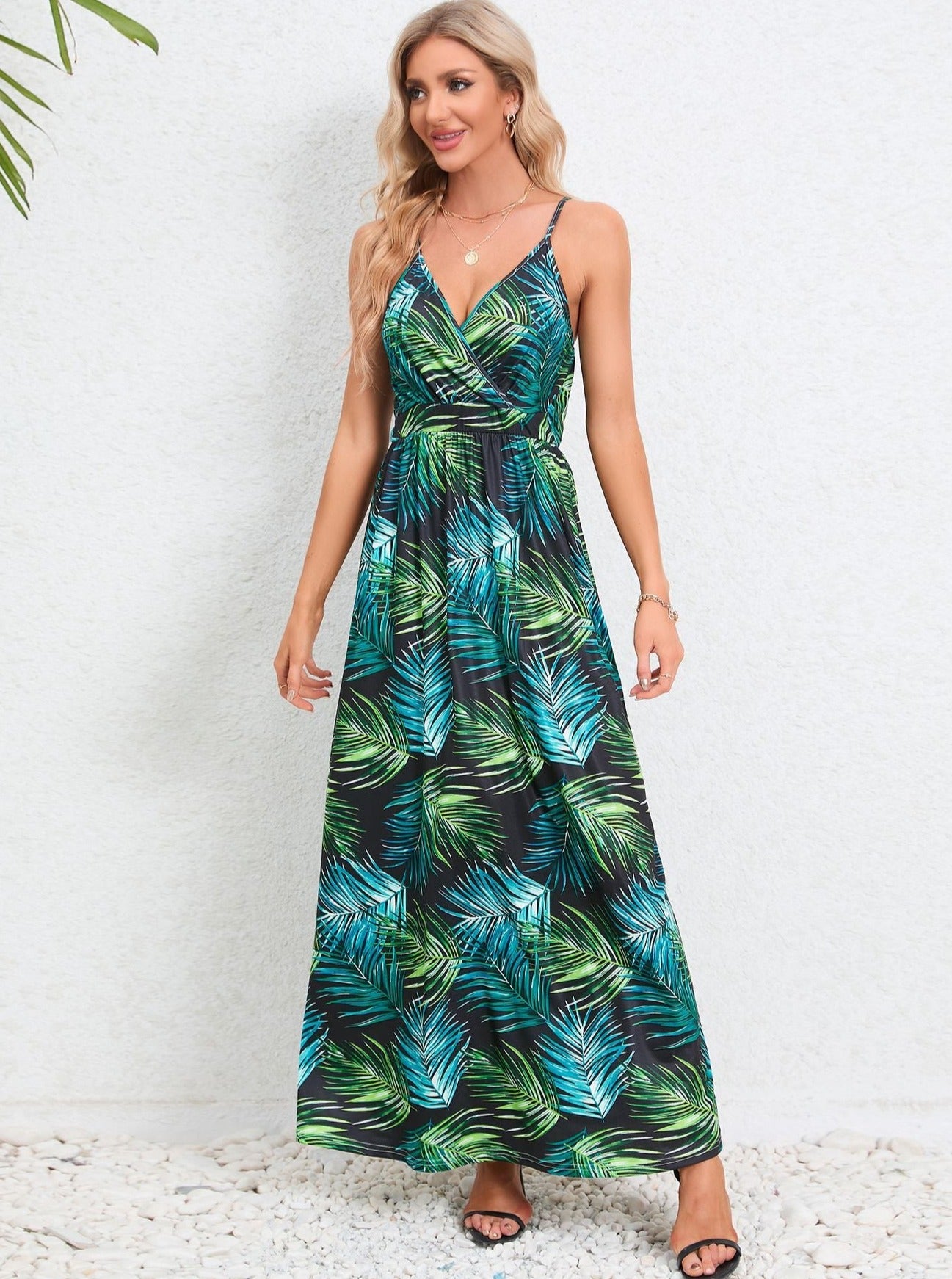 Green Tropical Printed Long Dress