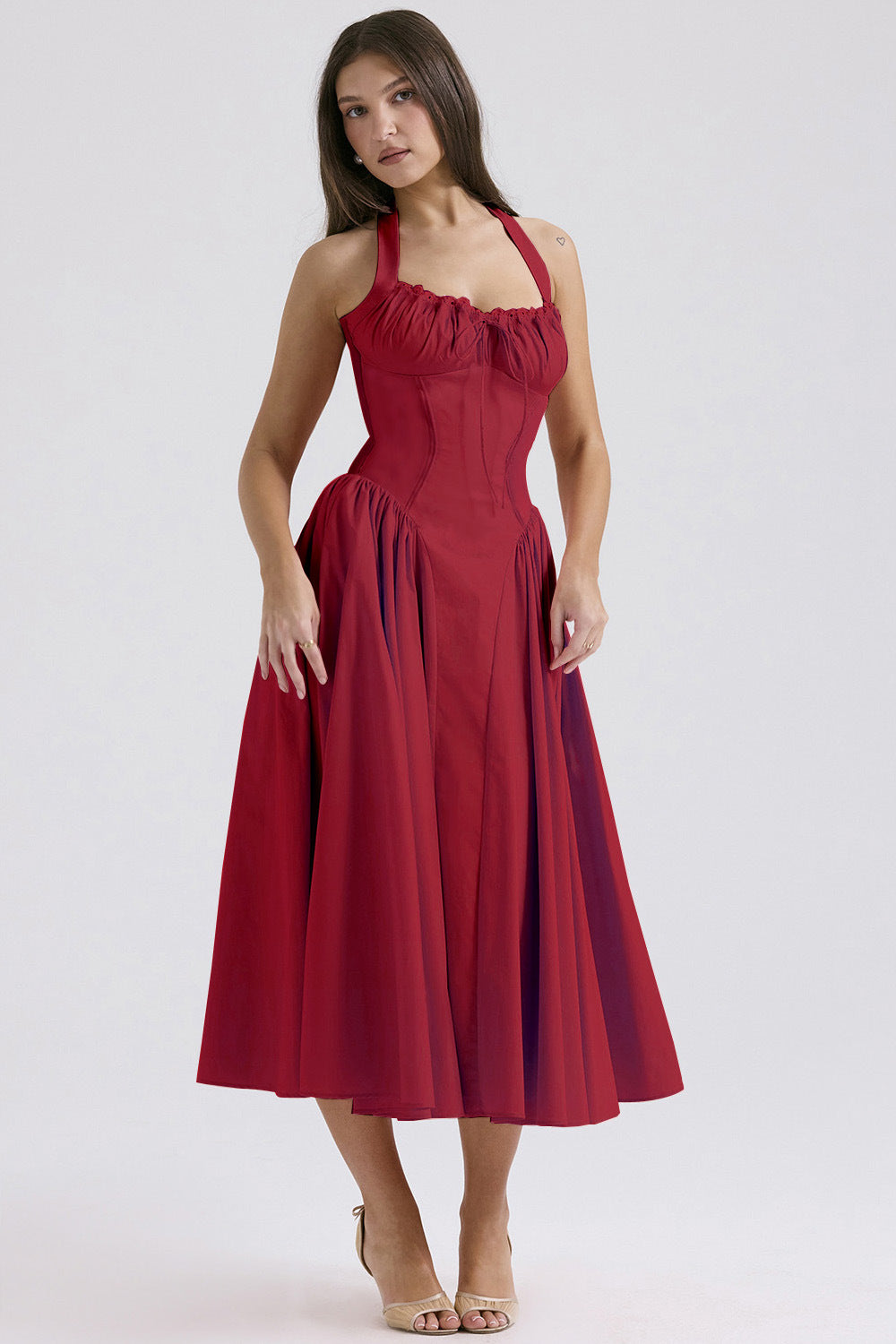 Halter Neck Laced Flared Maxi Dress