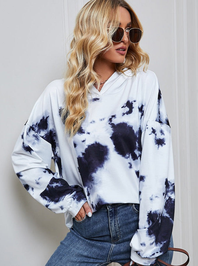 Blue and White Tie Dye Hooded Jacket