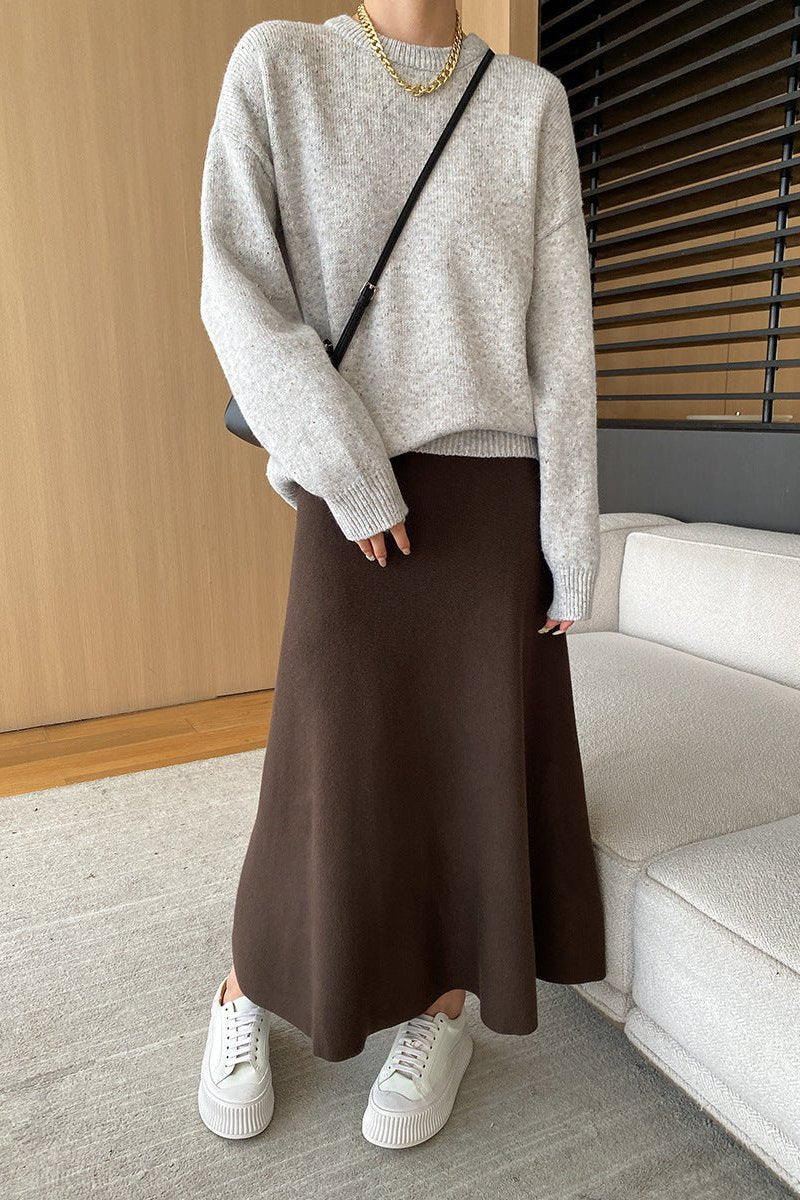 Elegant Elastic Waist A-Line Midi Skirt