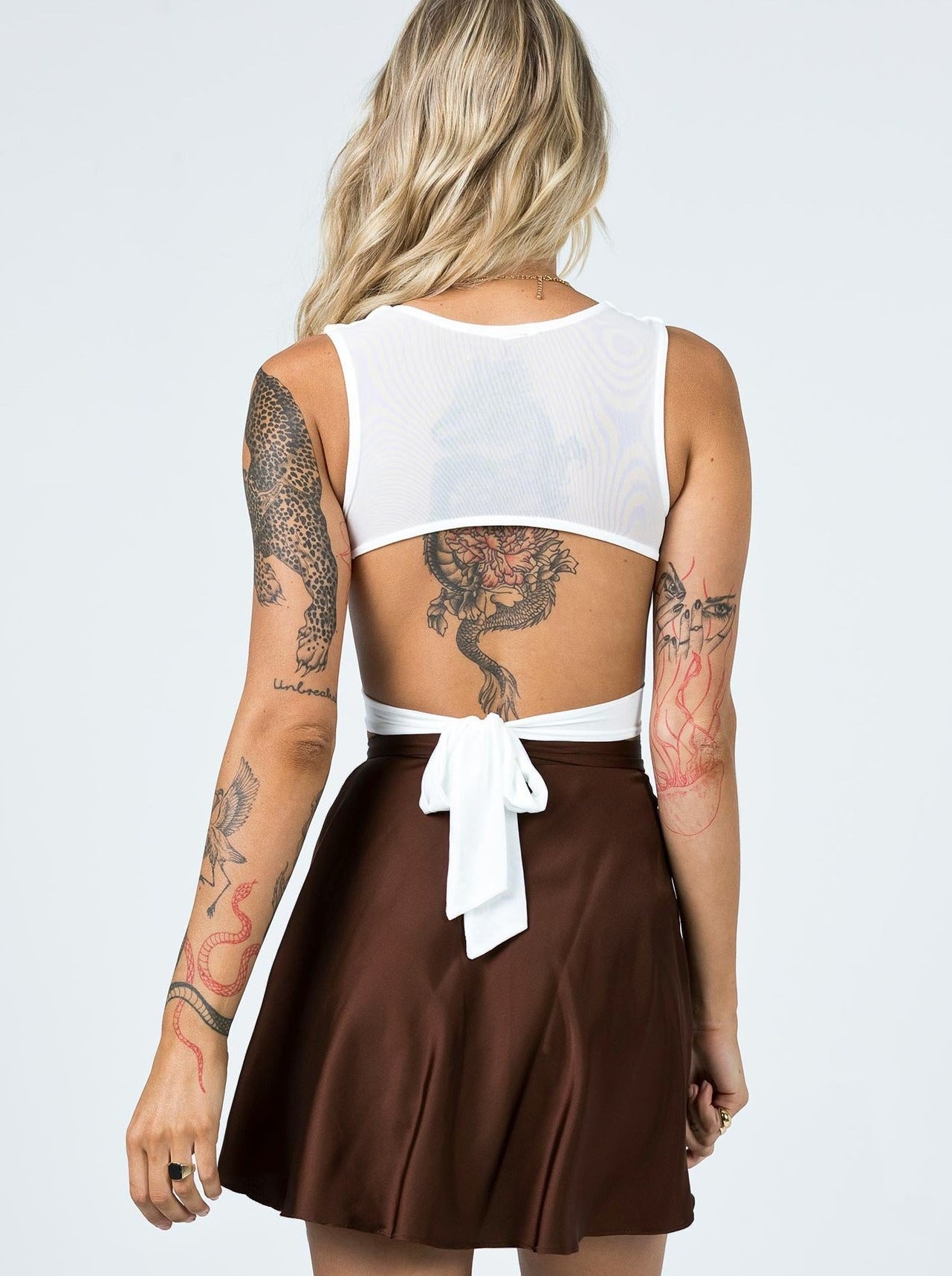 Brown One Piece Lace-Up High Waist Wrap Skirt