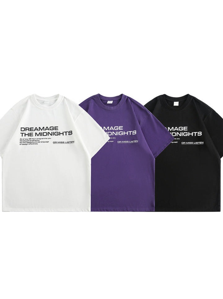 Trendy Brand Retro Heavy Round Neck Printed Short Sleeve Loose Shirt