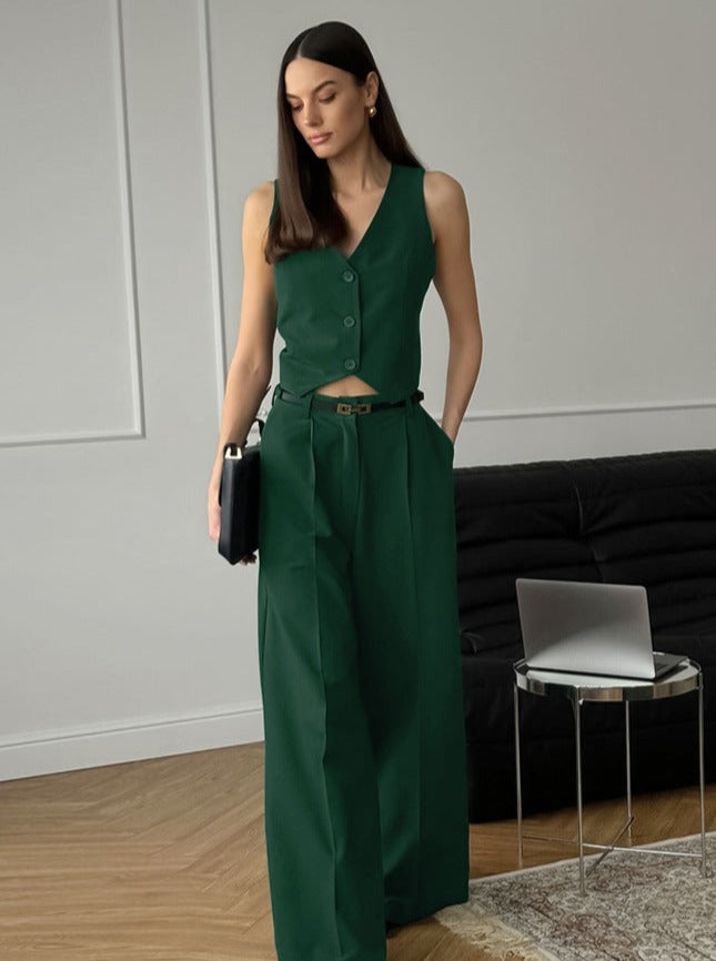 Loose Casual V-Neck Vest and Pants Set