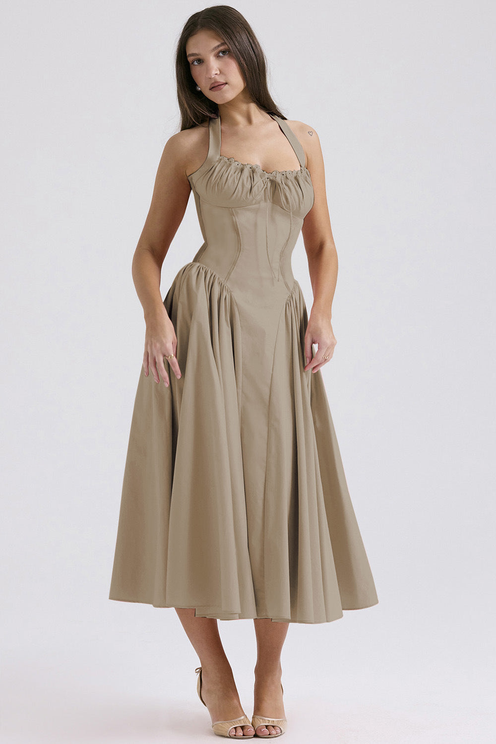 Halter Neck Laced Flared Maxi Dress