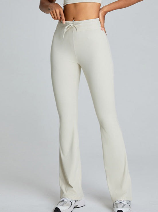White Slit-Flared Butt-Lifting Drawstring Fitness Pants