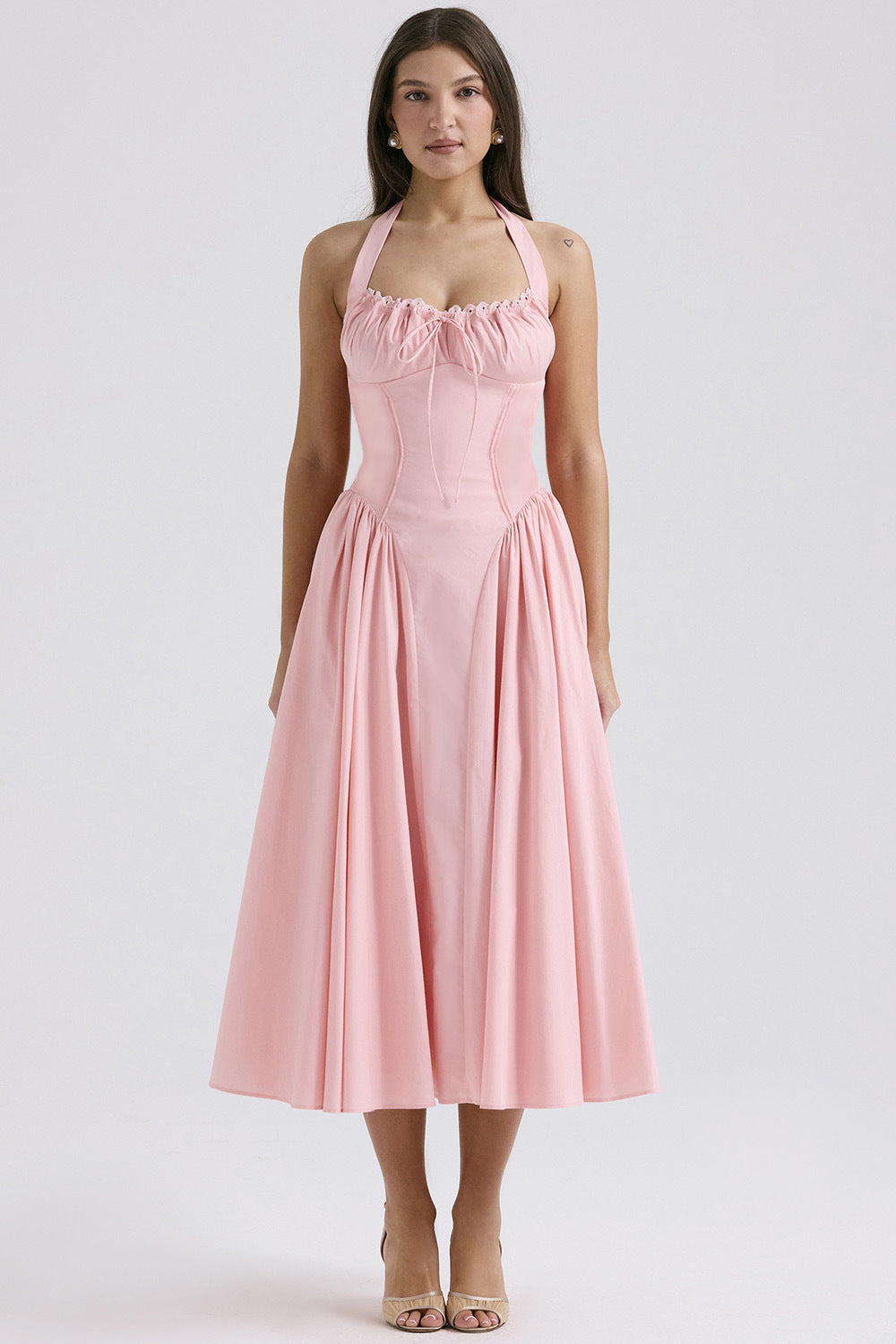 Halter Neck Laced Flared Maxi Dress