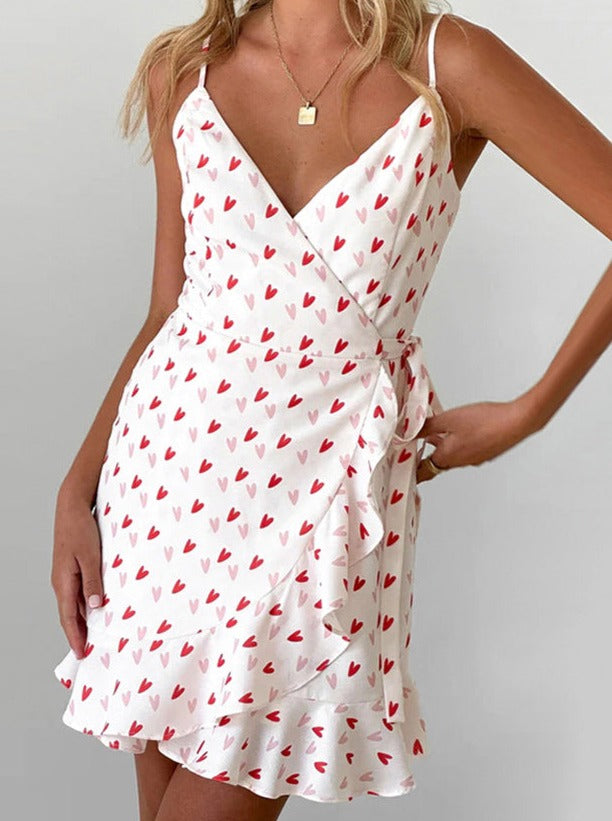 Sexy Slim V-Neck Love Print Suspender Dress