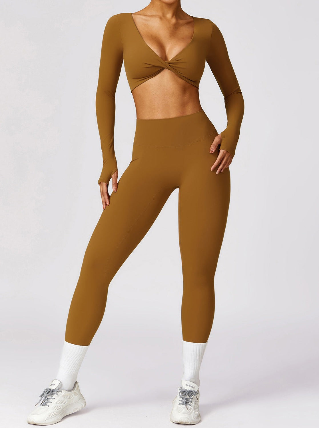 Brown Quick Drying Tight Long Sleeves Tops