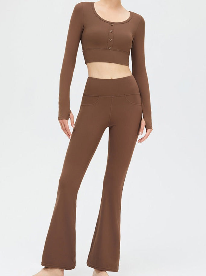 Solid Color Bell-Bottom Hip-Lifting Slim-Flared Pants