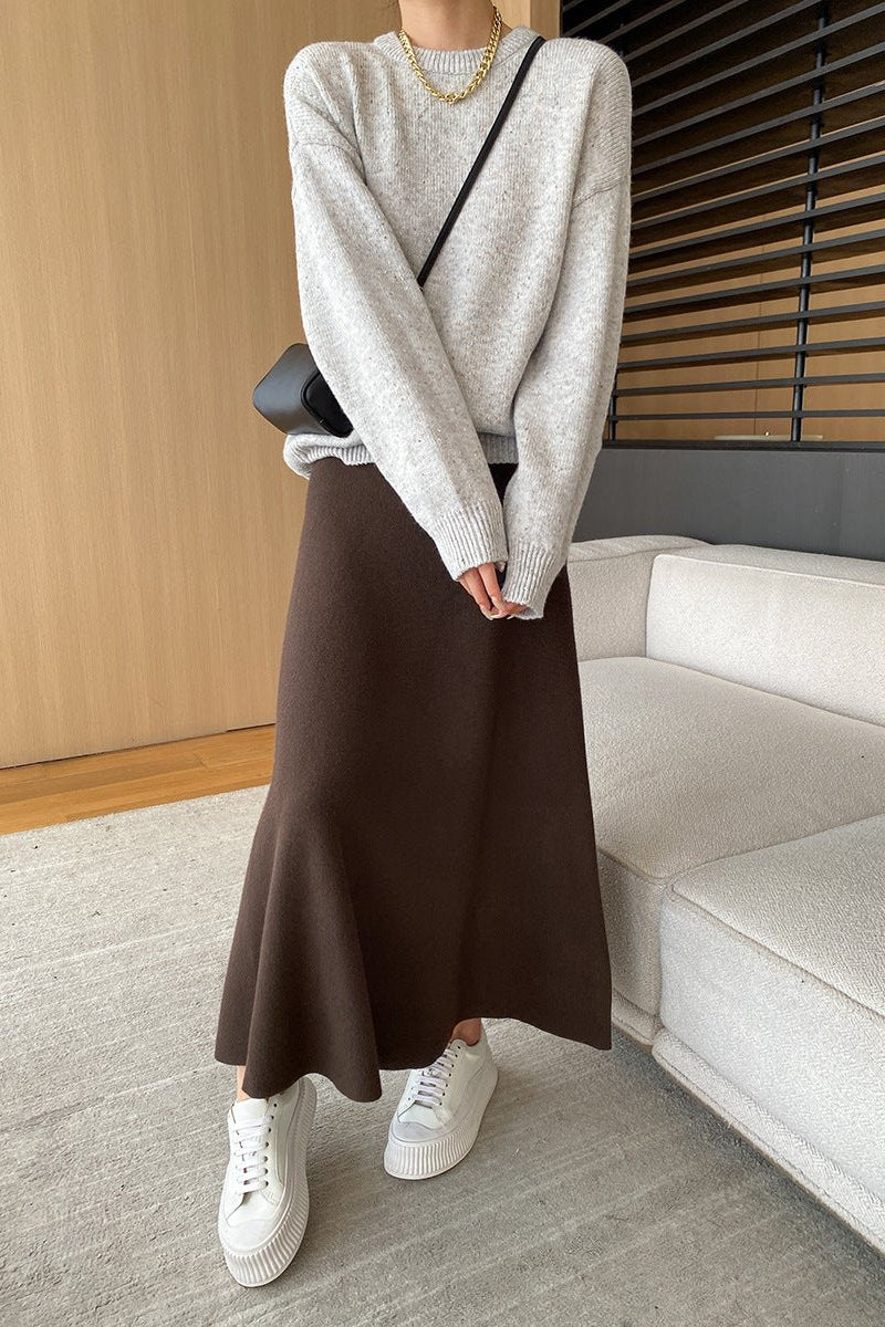 Elegant Elastic Waist A-Line Midi Skirt