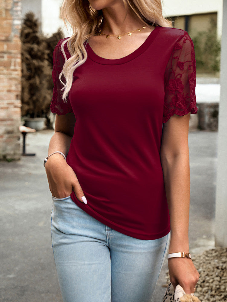 Round Neck Lace Sleeve T-Shirt