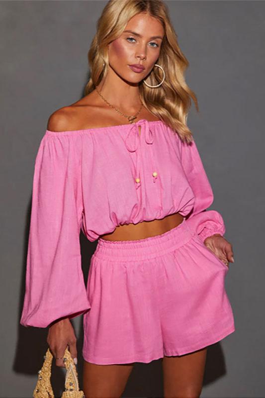 Off Shoulder Long Sleeve Top and Shorts Set