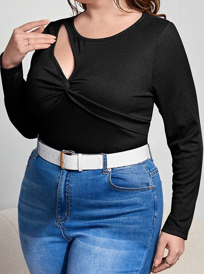 Sexy Hollow Plus Sized Solid Color Top
