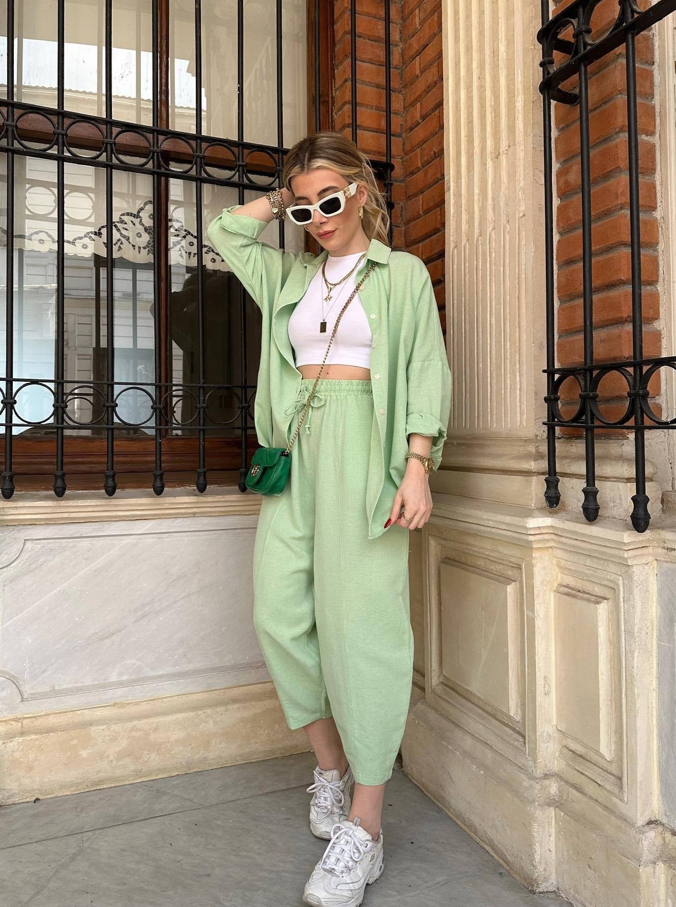 Casual Solid Color Loose Shirt High-Waisted Pants