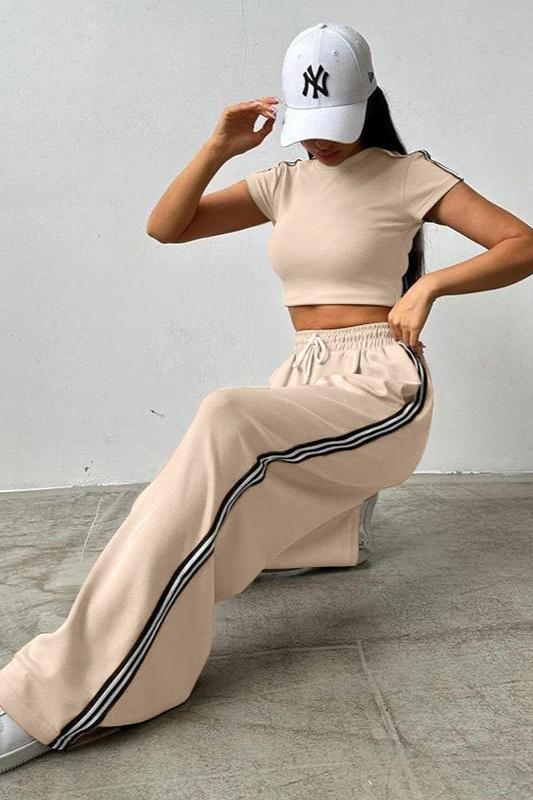 Casual Two Piece Crop Top and High Waist Pants Set