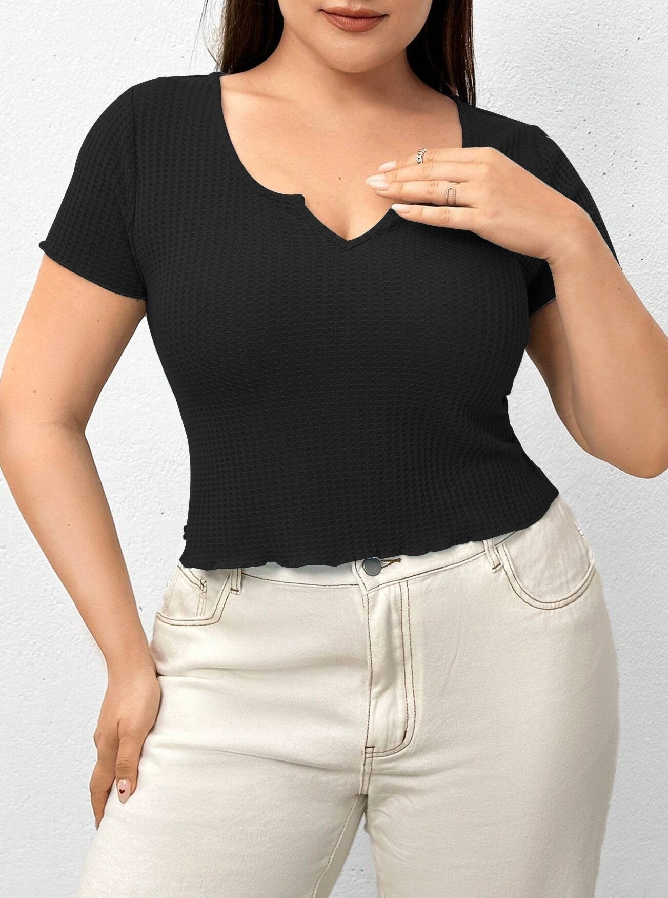 Hot Style Waffle Breathable Solid Color Top