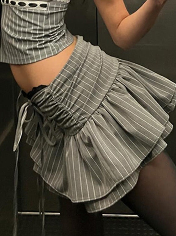 Kontrastfarve Slim A-line plisseret nederdel med snøre 