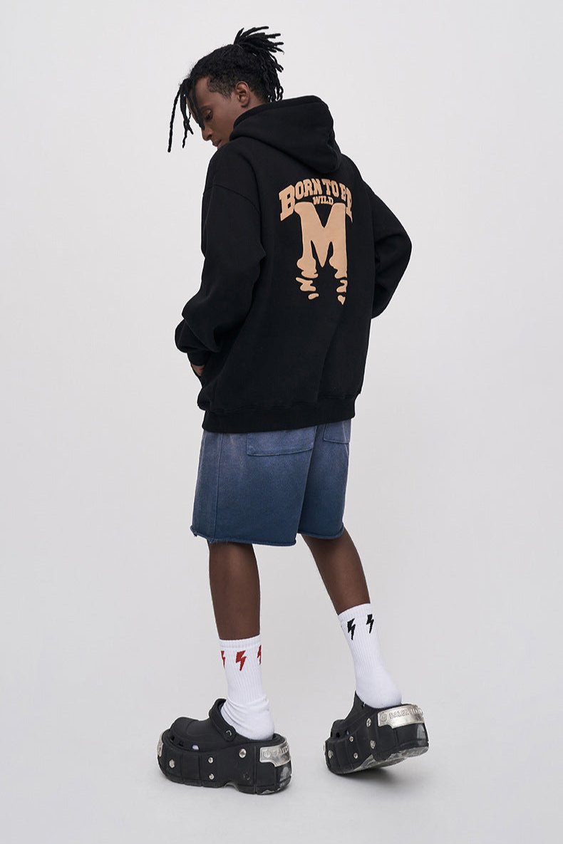 Letter Printed Loose Hooded Sweatshirt