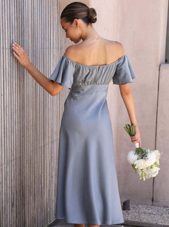 Elegant Solid Color V-Neck Short Sleeved Dress