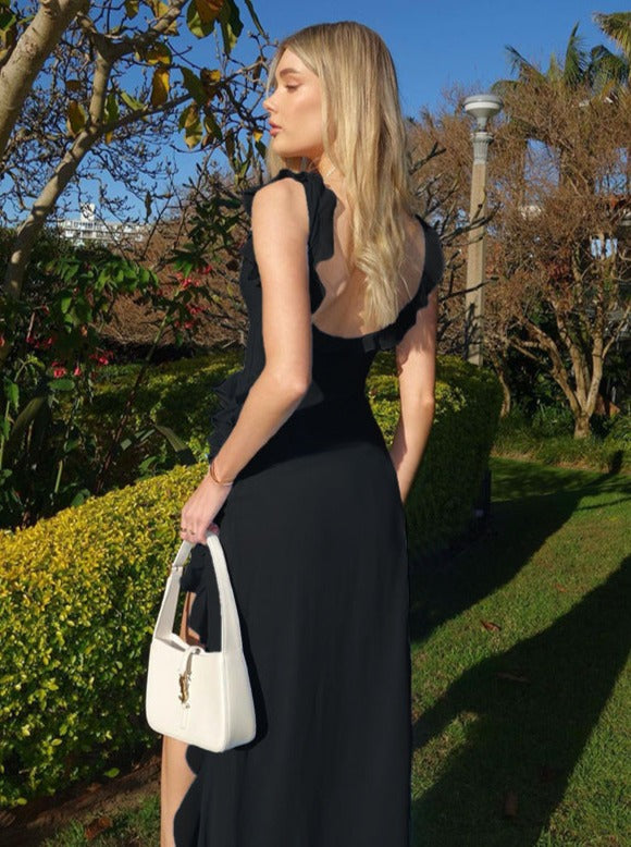 Sexy Black Asymmetrical Slit Dress