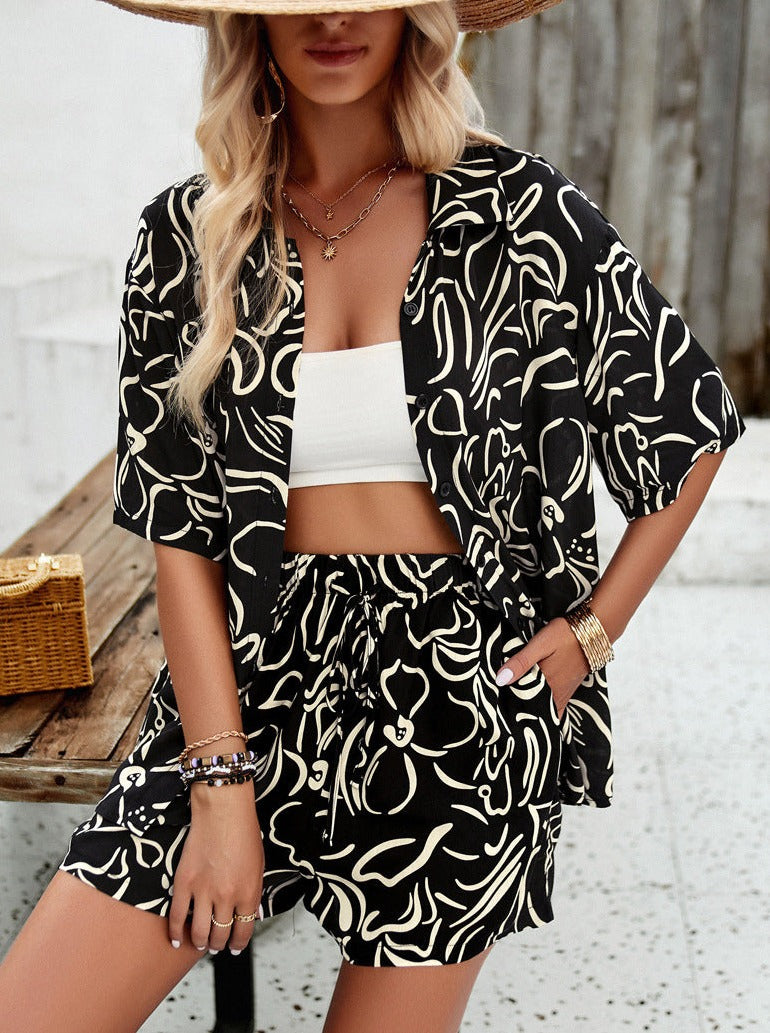 Classy Buttoned Printed Shirt and Short Set