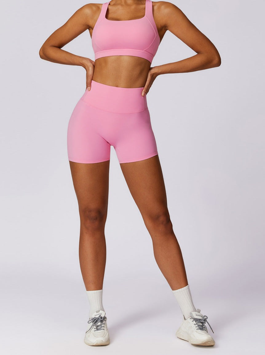 Pink Plain Seamless Fitness Shorts