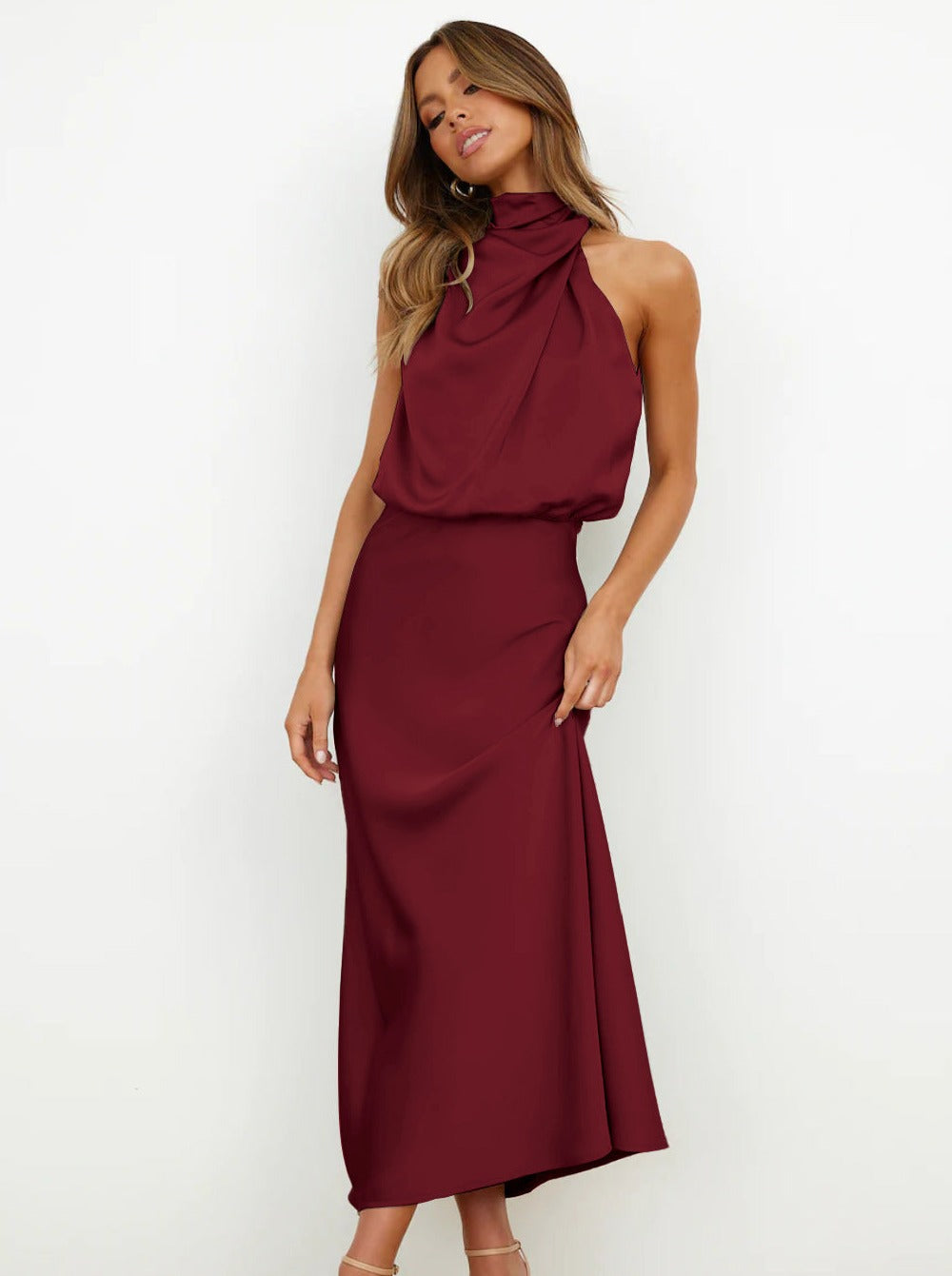 Elegant Maroon Halter Neck Dress