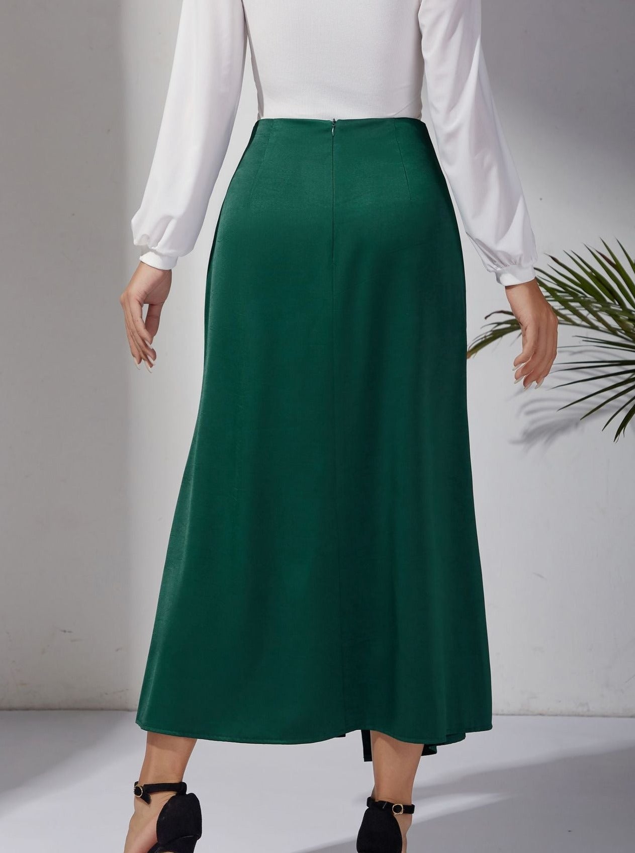 Casual Emerald Green Wrap Long Skirt
