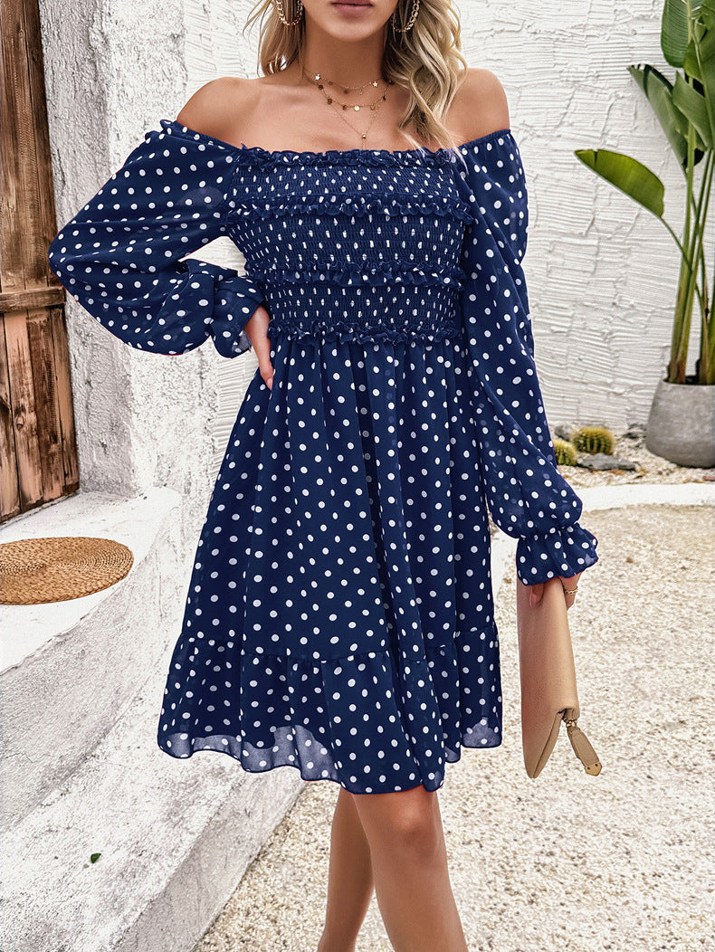 Casual Off Shoulder Polka Dot Dress