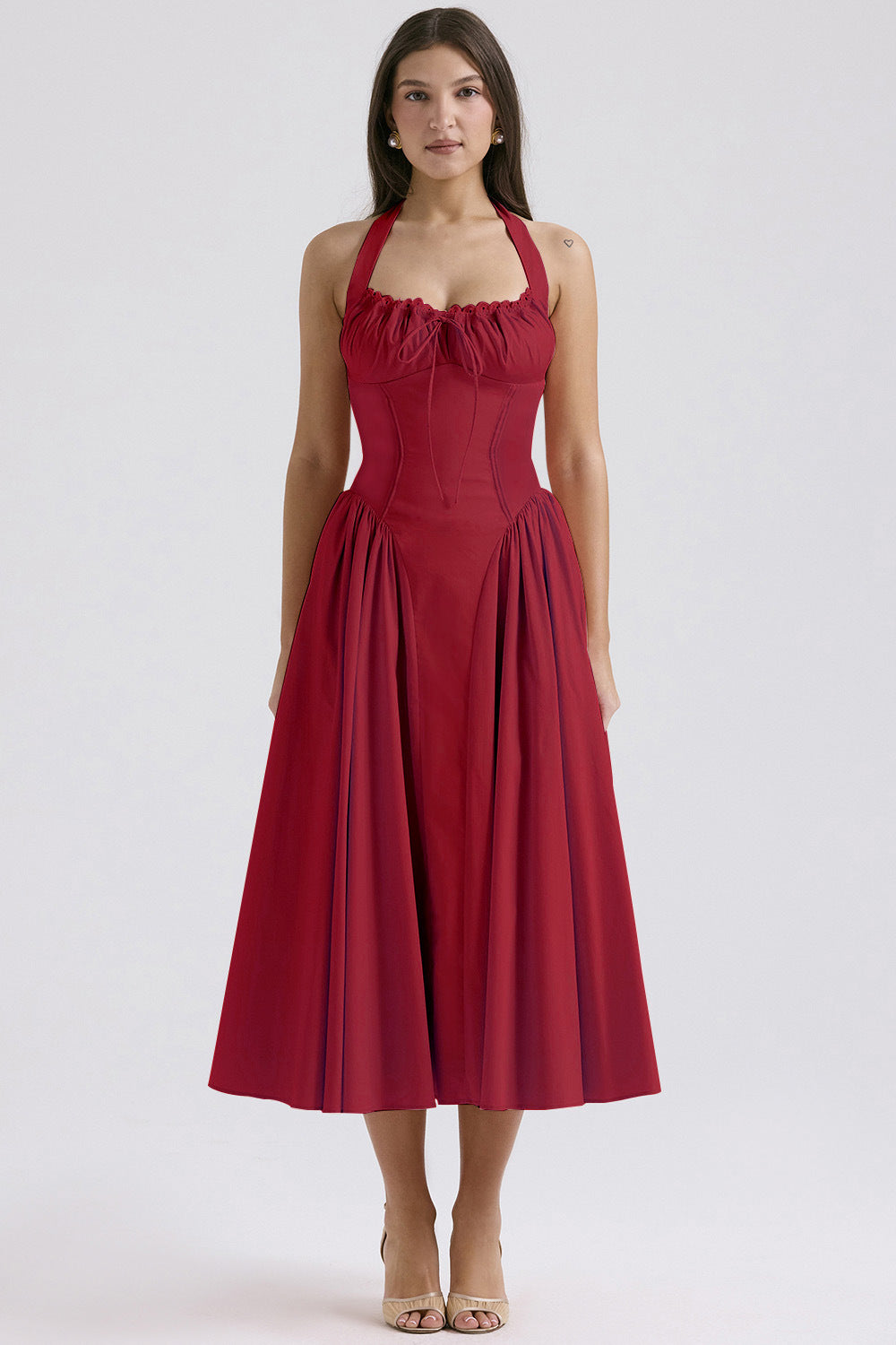 Halter Neck Laced Flared Maxi Dress