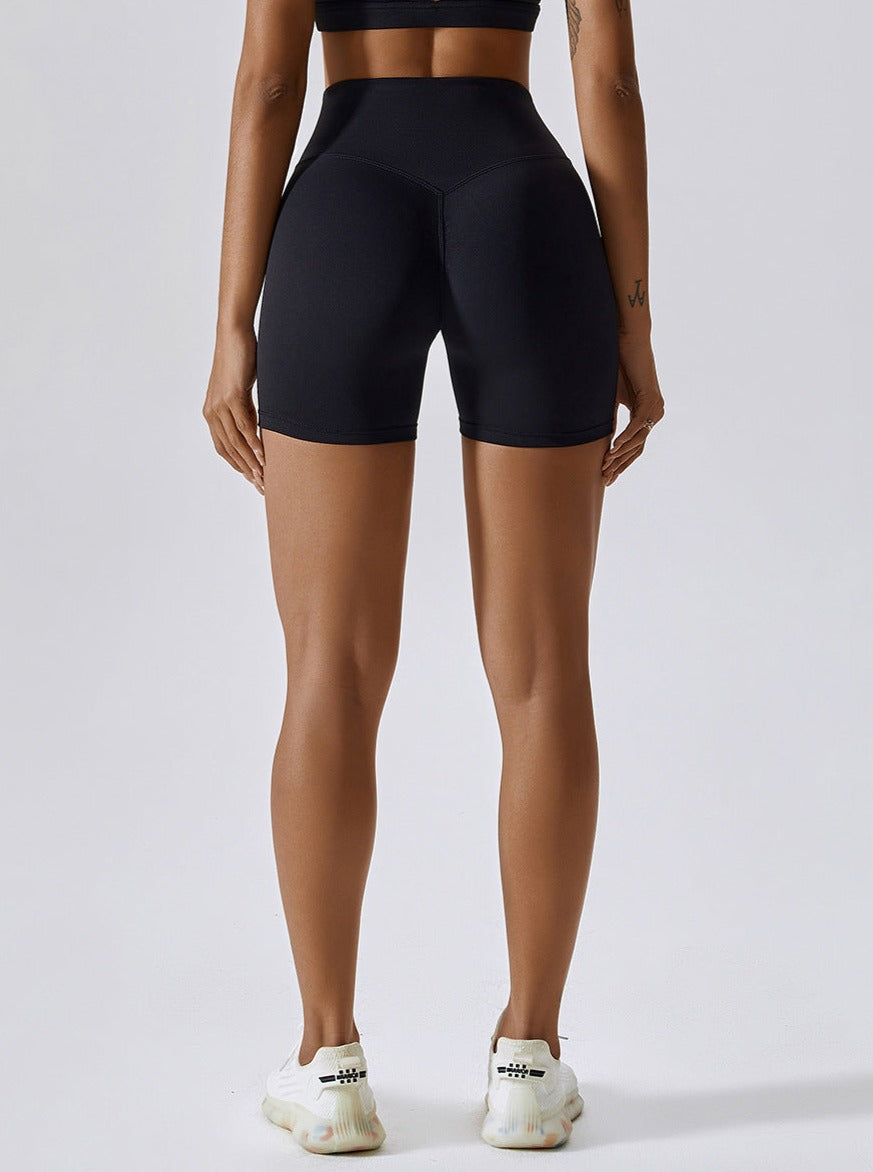 Black Plain Seamless Fitness Shorts
