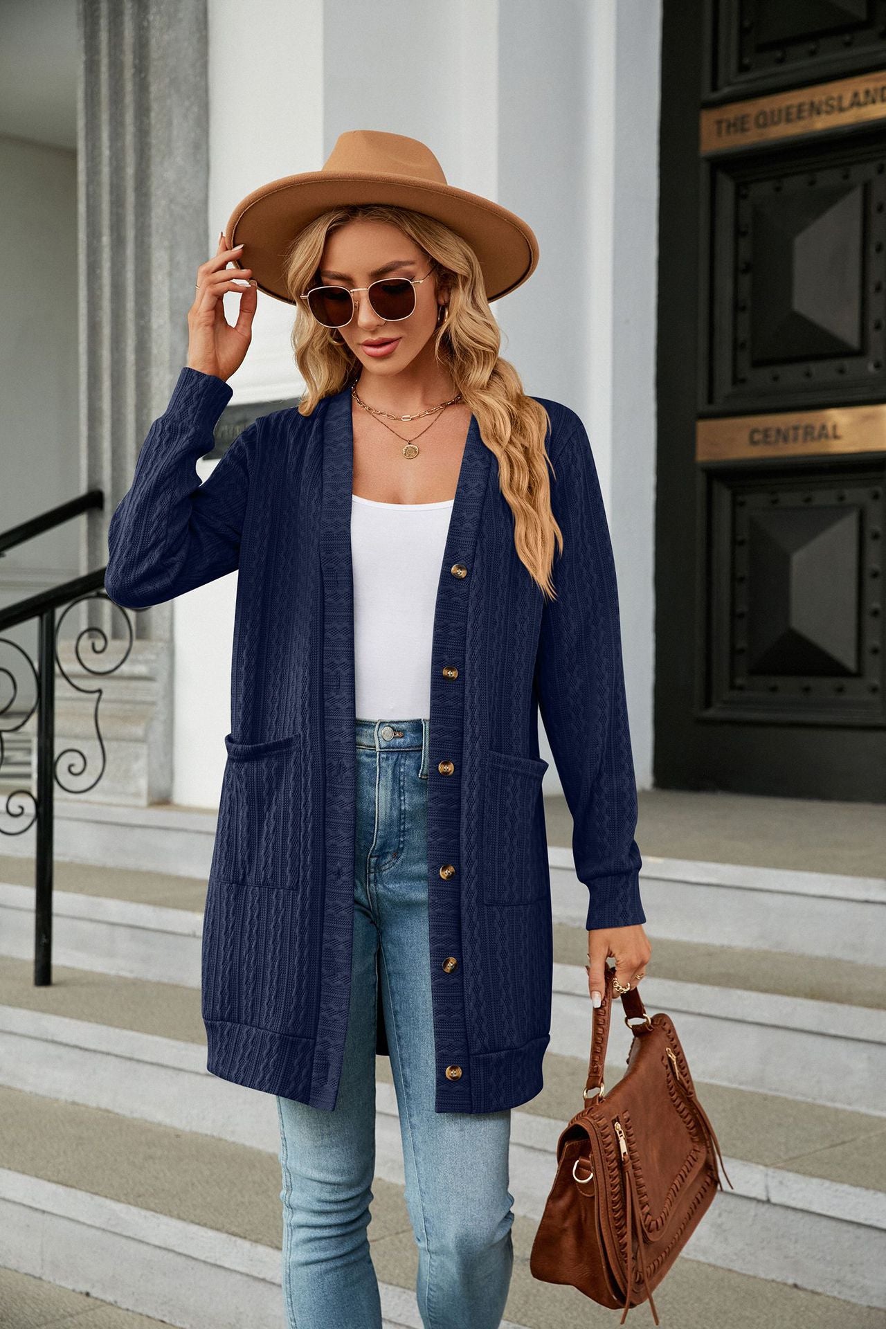 Long Sleeve Pocket Button Loose Cardigan