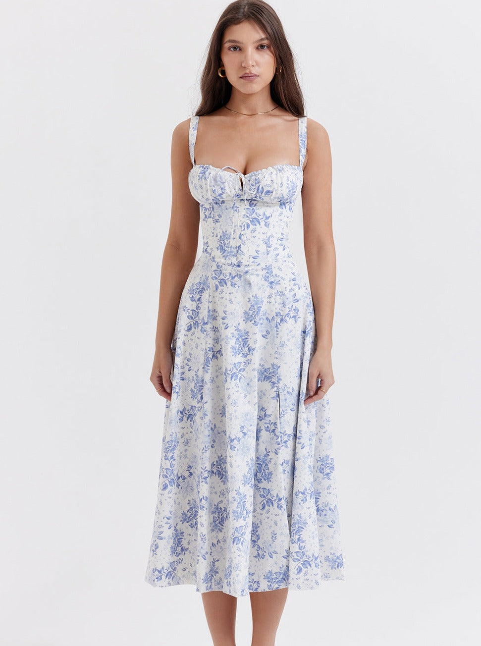 Elegant Summer Floral Halter Pleated Midi Dress